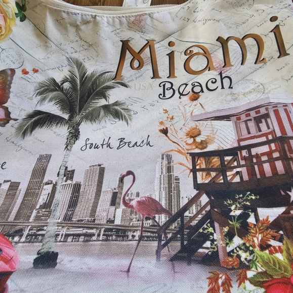 Miami Beach Vacation Postcard Print Zippered Shoulder Bag NWOT - Picture 7 of 12